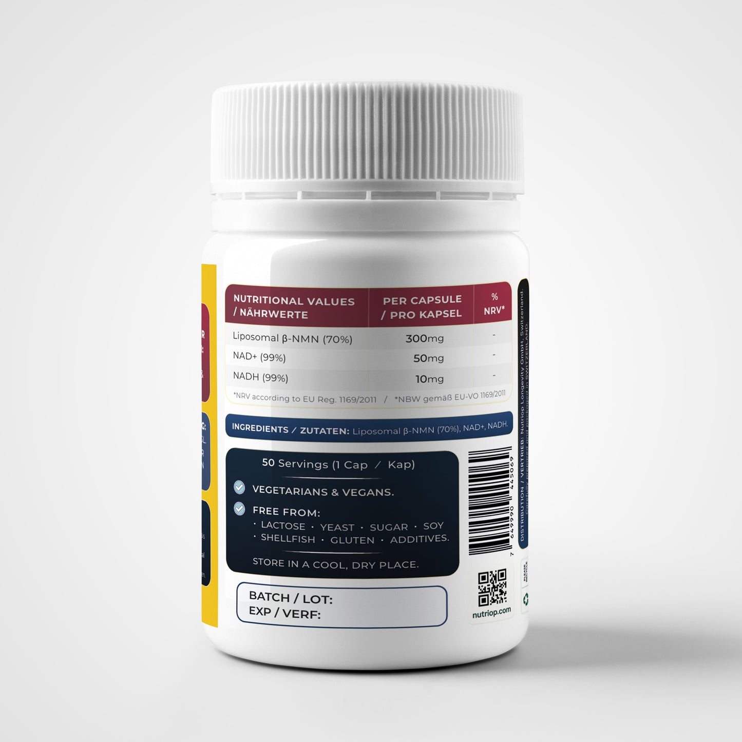 Nutriop Longevity® Max Strength LIPOSOMAL NMN PLUS +, Enhanced with NADH & NAD+ - 360mg High-Potency Capsules (50 Count) - 18g