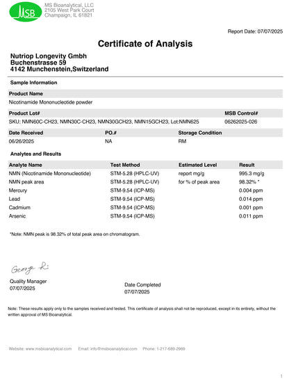 Nutriop Longevity® Vitality-X™ Ultra Pure-NMNH Max-Strength NAD+ Formula | 380mg x 45 Longevity Capsules | 17.10g