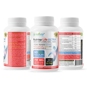 Bio-Enhanced Nutriop Longevity® Life ULTRA com NADH, NAD+, CQ10, ASTAXANTHIN e CA-AKG - 791mg por porção (x30)