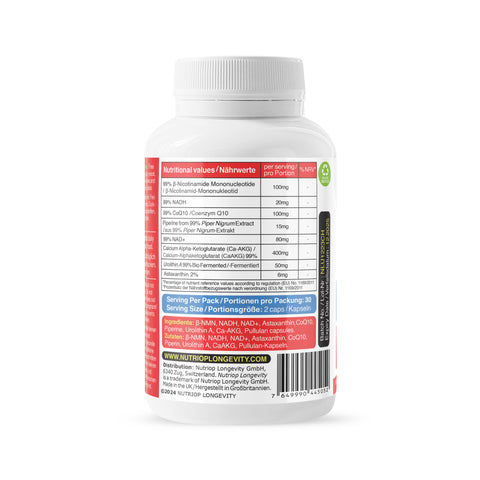 Image of Bio-Enhanced Nutriop Longevity® Life ULTRA cu NADH, NAD+, CQ10, ASTAXANTHIN și CA-AKG - 791 mg per porție (x30)