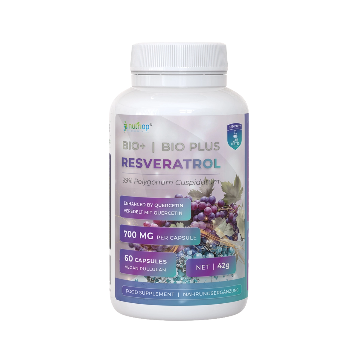 Nutriop® Resveratrol + Quercetin 700mg - Foundational SIRT1 Longevity Stack (60 Capsules)