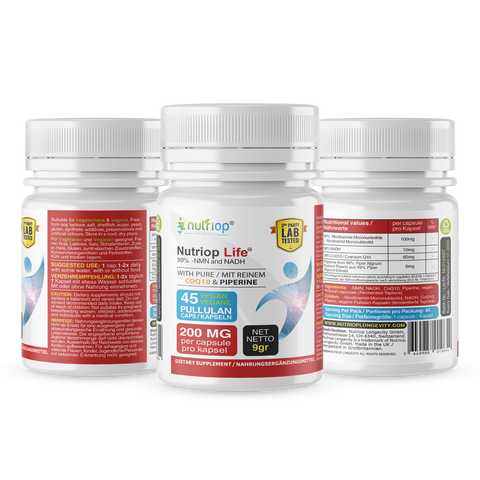 NADH, PQQ ve CQ10- Extra Strong ile Bio-Enhanced Nutriop® Life - 45 kapak