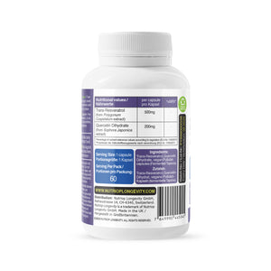 Resveratrol Nutriop Longevity® biomejorado con quercetina pura - Cápsulas de 700 mg (x60)