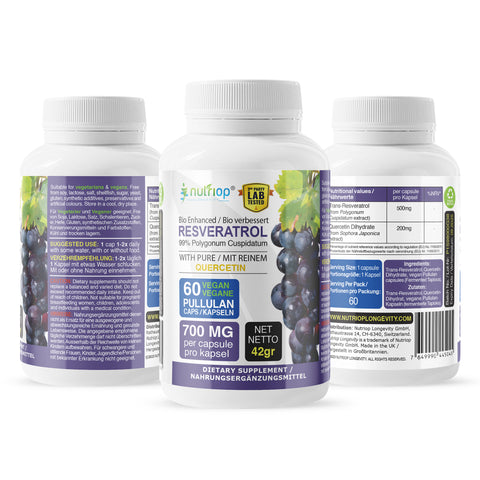 Image of Bio-Enhanced Nutriop Longevity® Resveratrol with Pure Quercetin - 700mg Capsules (x60)