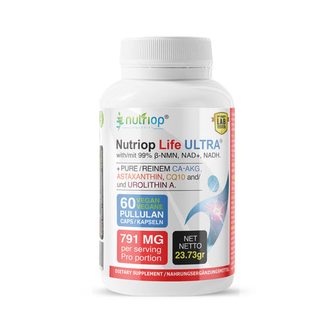 Image of Bio-Enhanced Nutriop Longevity® Life ULTRA com NADH, NAD+, CQ10, ASTAXANTHIN e CA-AKG - 791mg por porção (x30)