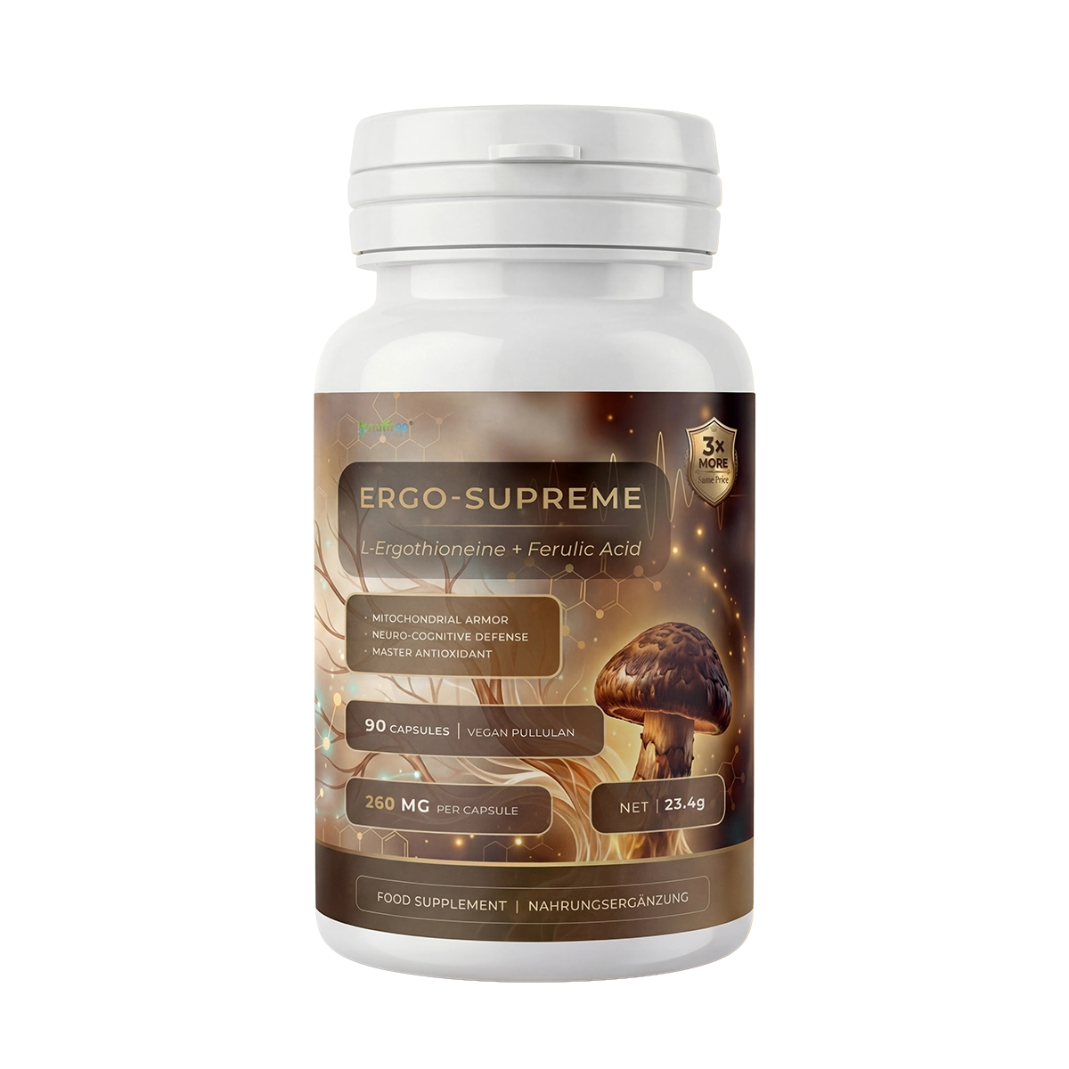 Nutriop® ERGO-SUPREME — Bio-Fermented L-Ergothioneine & Ferulic Acid (90 Capsules)