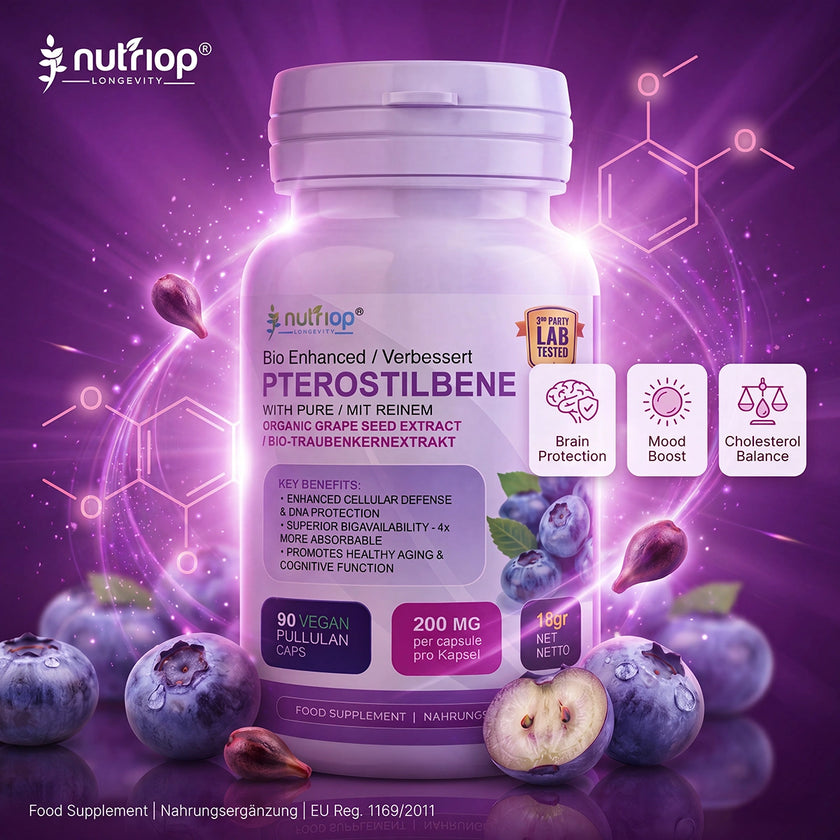 Nutriop® Pterostilbene Extreme + Grape Seed Extract — High-Absorption SIRT1 Activator (90 Capsules)