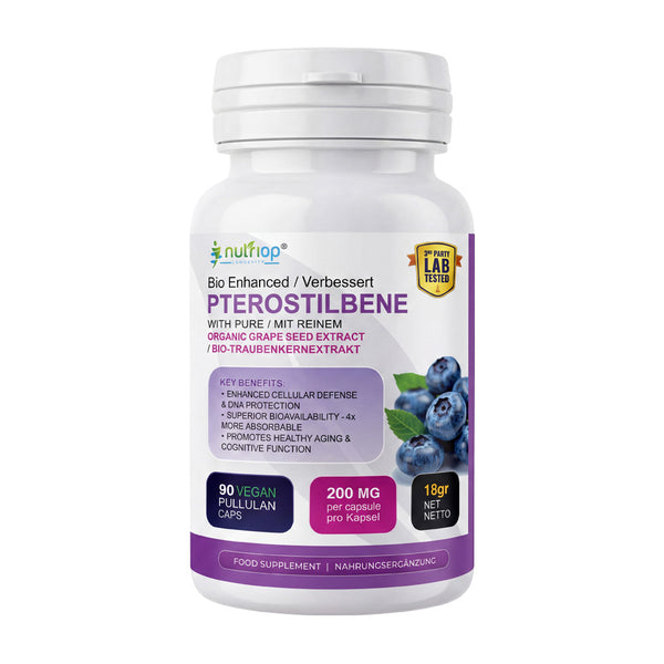 Nutriop® Pterostilbene Extreme + Grape Seed Extract — High-Absorption SIRT1 Activator (90 Capsules)