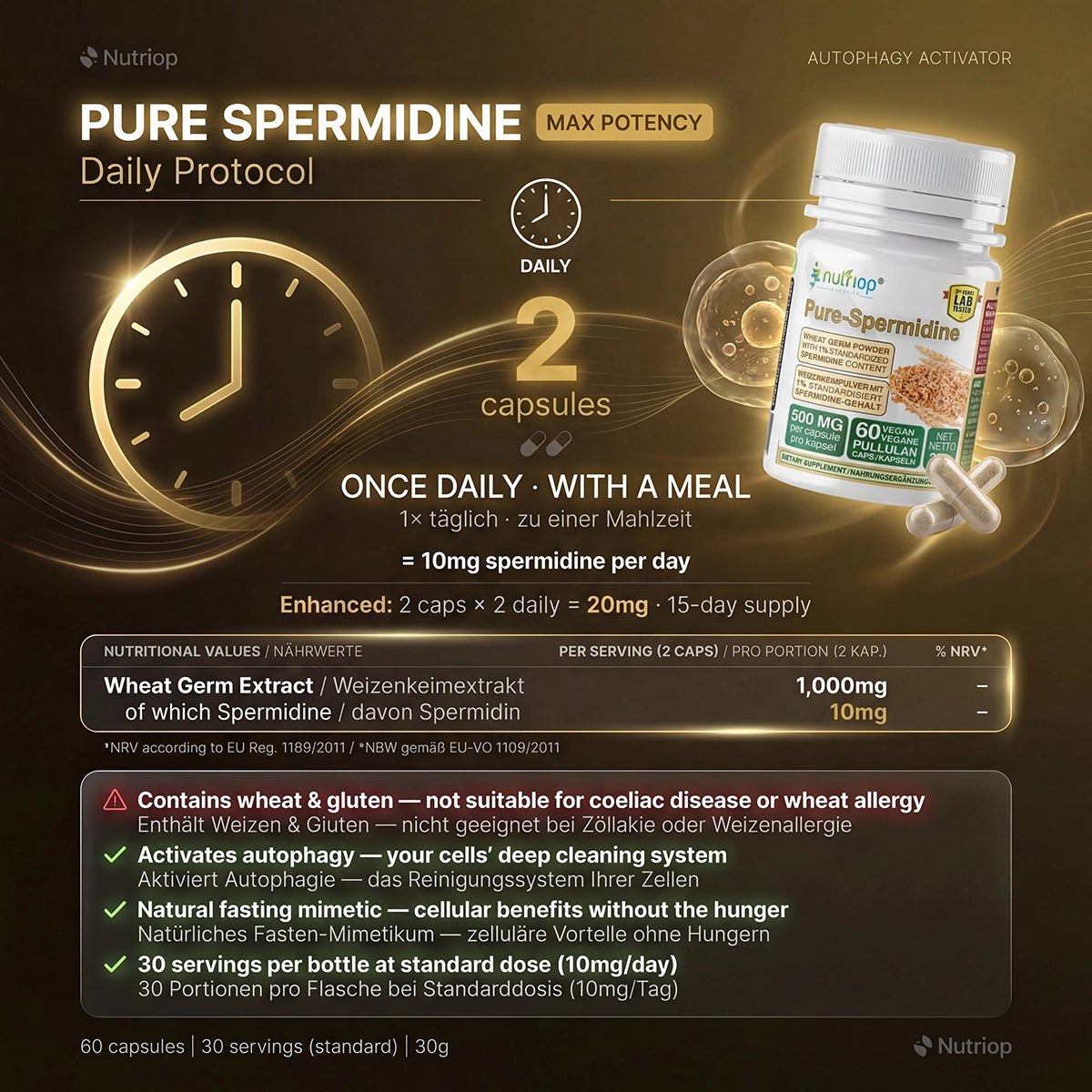 Nutriop® Pure Spermidine 10mg — Advanced Autophagy Activator (60 Capsules)