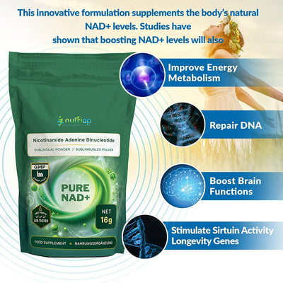 Nutriop Longevity® PURE-NAD+, Nicotinamide Adenine Dinucleotide - Extreme Potency sublingual powder -16 grams