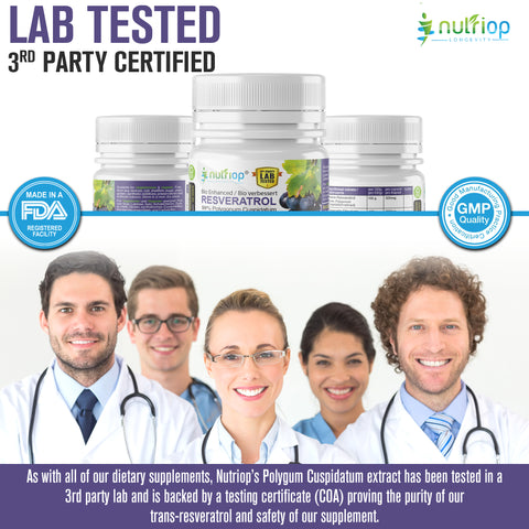 Image of Bio-Enhanced Nutriop Longevity® Resveratrol med rent Quercetin - 500 mg kapsler (x45)