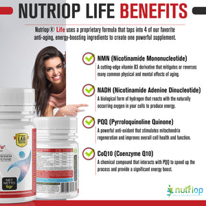 Bio-Enhanced Nutriop Longevity® Life com NADH, NMN e CQ10 - Extra Forte - 45 cápsulas