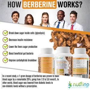 Bio-Enhanced Nutriop® Berberine HCL con piperina organica pura ed estratto di semi d'uva - 800 mg per porzione (x90)