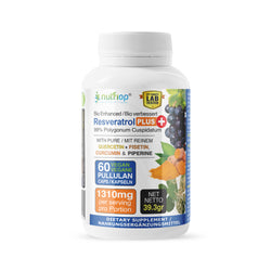 Bio-Enhanced Nutriop Longevity® Resveratrol PLUS mit reinem Quercetin, Fisetin, Curcumin und Piperin – 1310 mg pro Portion (x30)