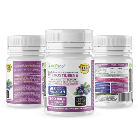 Image of Nutriop Longevity® Pterostilbene Extreme con extracto de semilla de uva orgánico 100 % puro - Cápsulas de 100 mg (x90)