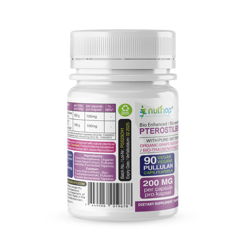 Image of Nutriop Longevity® Pterostilbene Extreme con extracto de semilla de uva orgánico 100 % puro - Cápsulas de 100 mg (x90)
