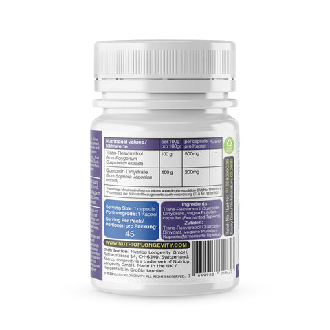Image of Bio-Enhanced Nutriop Longevity® Resweratrol z czystą kwercetyną - 500mg Kapsułki (x45)