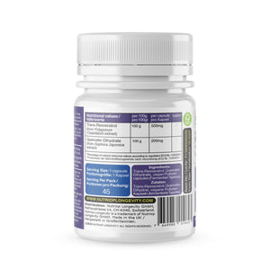 Bio-Enhanced Nutriop Longevity® Resveratrol mit reinem Quercetin - 500 mg Kapseln (x45)