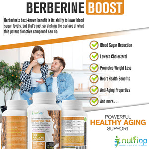 Био-усиленный Nutriop® Berberine HCL с чистым органическим пиперином и экстрактом виноградных косточек - 800 мг на порцию (x90)