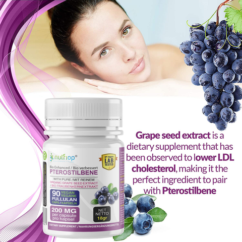 Image of Nutriop Longevity® Pterostilbene Extreme con estratto di semi d'uva biologici puri al 100% - Capsule da 100 mg (x90)